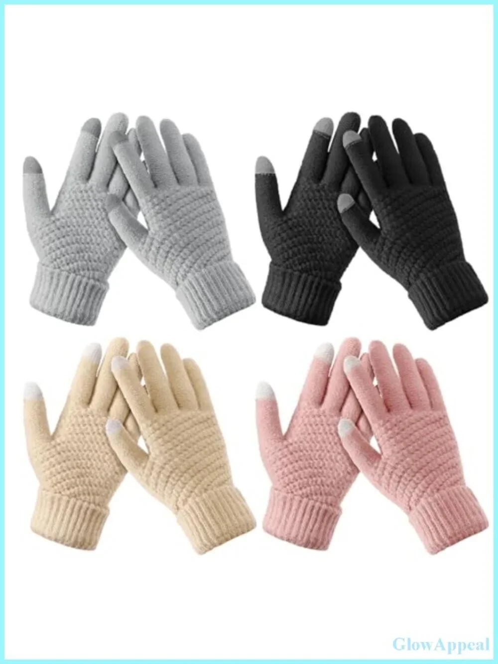 Touchscreen Winter Gloves for Women, Warm Knit Gloves with Elastic Cuff, 4 Pack